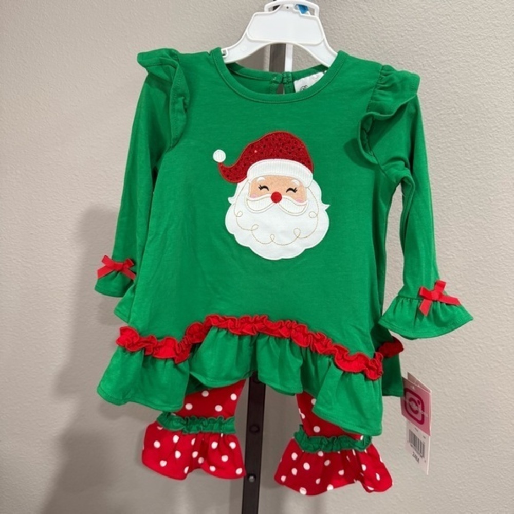 Rare Editions Santa ruffles and polka dot two piece set size 24 months NWT